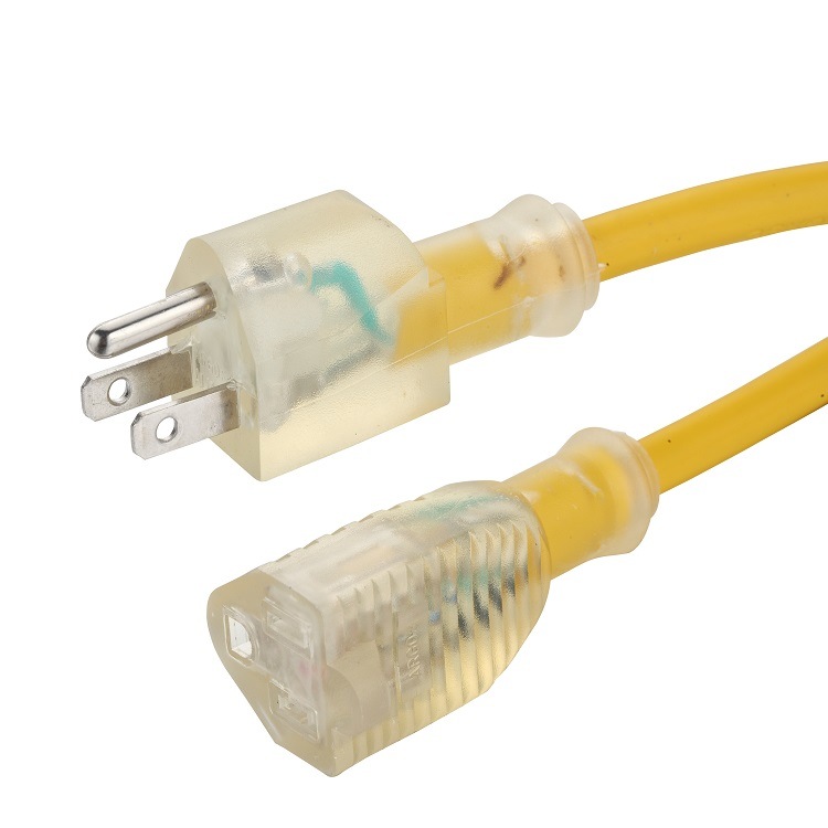 Fabricação profissional Transparente para serviço pesado 3 pinos Extensão de potência CA Cabo 16a 125V